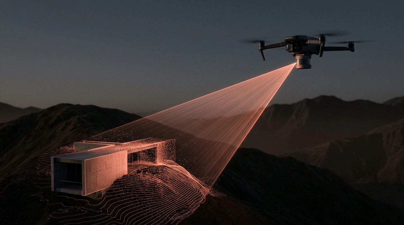 Terrestrial scanner, drone and 360 rig used to capture a site